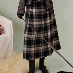 秋冬のチェック柄スカート　フレアスカート  ウール混 12枚目の画像
