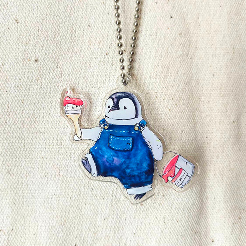ペンギンとアオアシカツオドリのペイントアクリルキーホルダー その他