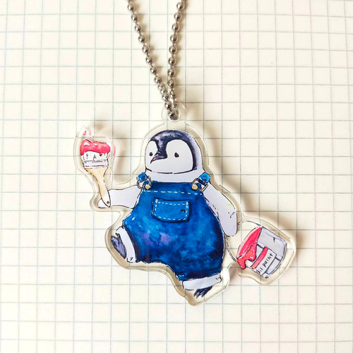 ペンギンとアオアシカツオドリのペイントアクリルキーホルダー その他