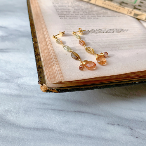 14kgf】天然石＊インペリアルトパーズとジルコンのピアス(イヤリング