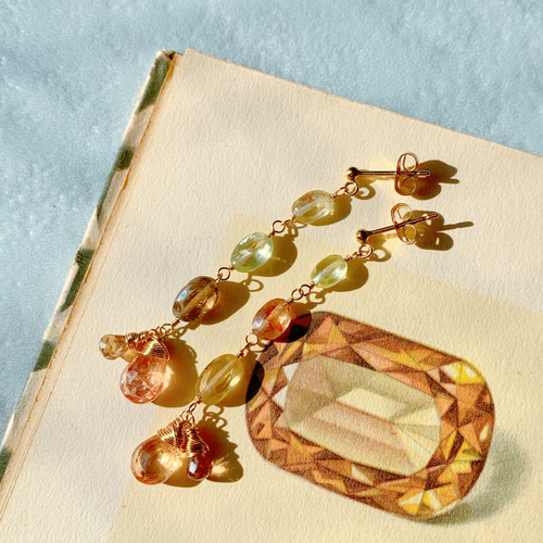 14kgf】天然石＊インペリアルトパーズとジルコンのピアス(イヤリング