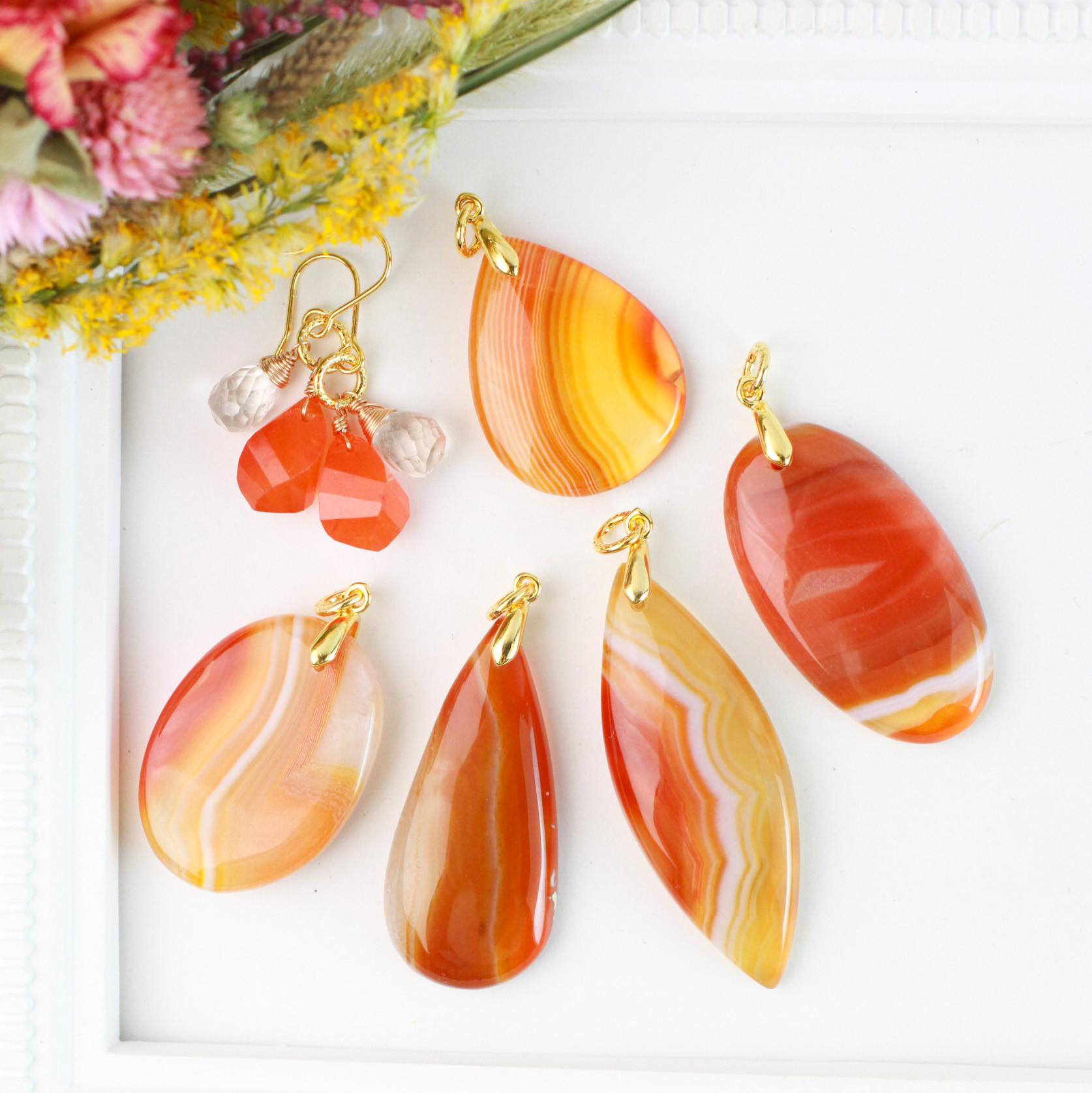 【福袋（５種から選べる）】オレンジバンデットアゲート　カーネリアン　耳飾り＆ネックレス