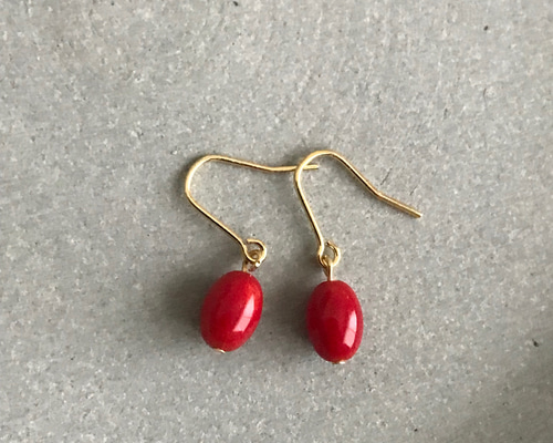 再販］小粒のライス型赤珊瑚♚ピアス/ノンホールピアス ピアス