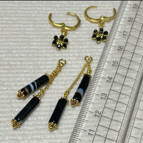 8月誕生石ブラックオニキスフラワー2way925svフープピアスステック