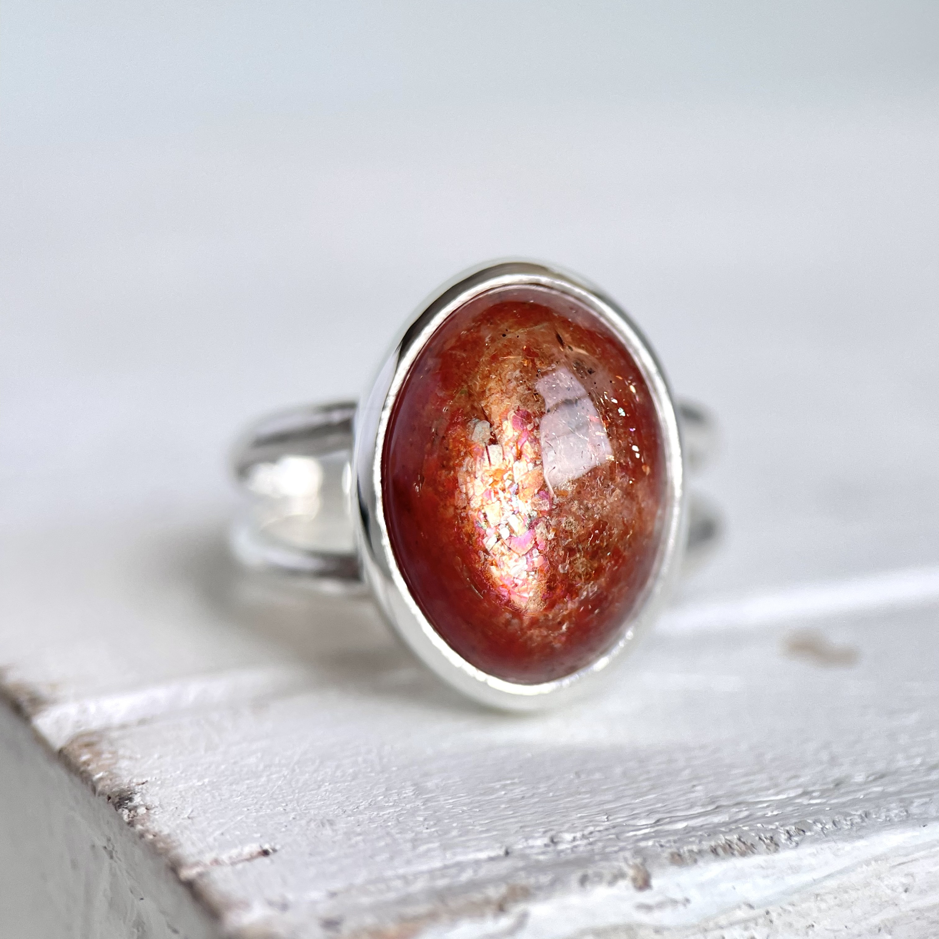 【大粒!】サンストーンリング　サイズ11.5号　シルバー950 〈送料無料〉SR-133