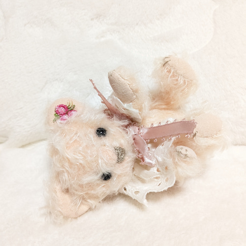 サーモンピンクのモヘアのテディベア ぬいぐるみ iro-hana 通販