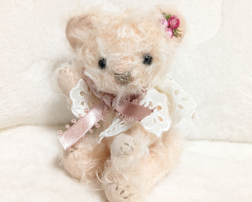 サーモンピンクのモヘアのテディベア ぬいぐるみ iro-hana 通販