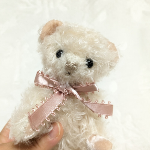 ふんわりん ハンドメイド テディベア 短毛カールモヘア ベージュ色 手作り ふんわりん ハンドメイド テディベア 短毛カールモヘア ベージュ