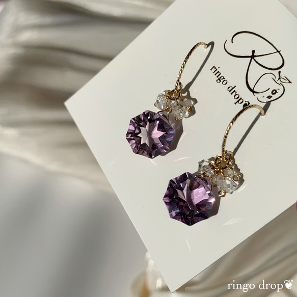 カイヤナイト×スコロライト×ラベンダーアメジスト14kgfピアス