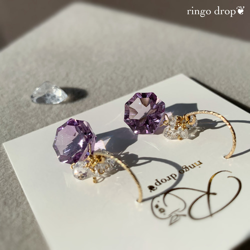 カイヤナイト×スコロライト×ラベンダーアメジスト14kgfピアス