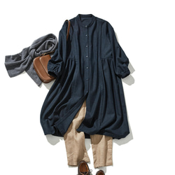 適合四季穿著的長袖連身裙，羊毛混紡，海軍藍 231222-2 第1張的照片
