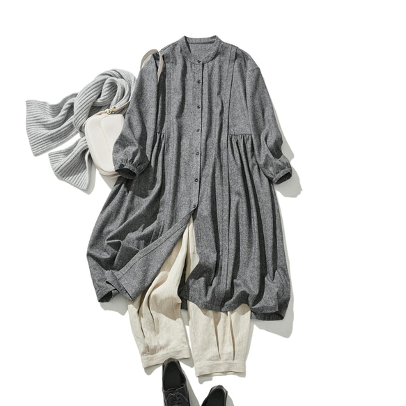 適合四季穿著的長袖連身裙，羊毛混紡，炭灰色 231222-3 第1張的照片