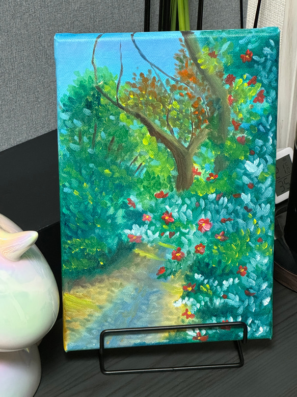 ミニ「枝垂桜」　手描き　油絵　風景画　原画