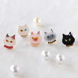【限定】貓咪的選擇 珍珠 軟陶耳環 / 耳針 / 耳夾 第1張的照片