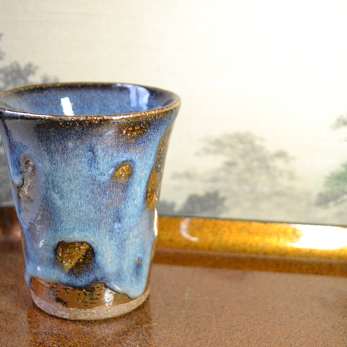 再入荷！】フリーカップ(コスモブルー) 掛け流し ビアカップ 陶器 ☆萩
