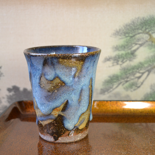 再入荷！】フリーカップ(コスモブルー) 掛け流し ビアカップ 陶器 ☆萩