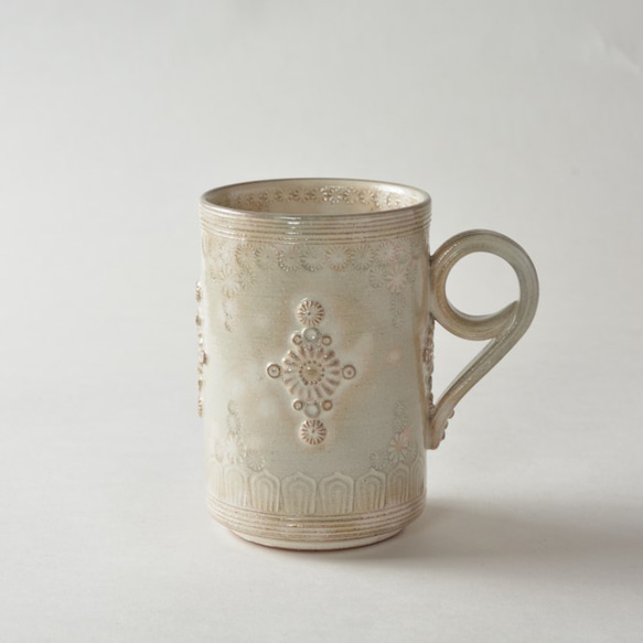 京焼　三島手「マグカップ」　宮里絵美作　陶器 1枚目の画像