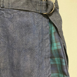 即納　岡山デニム　国産デニム　デニム　スカート　巻きスカート　ラップスカート  ブラックウォッチ　デニムスカート　　 2枚目の画像
