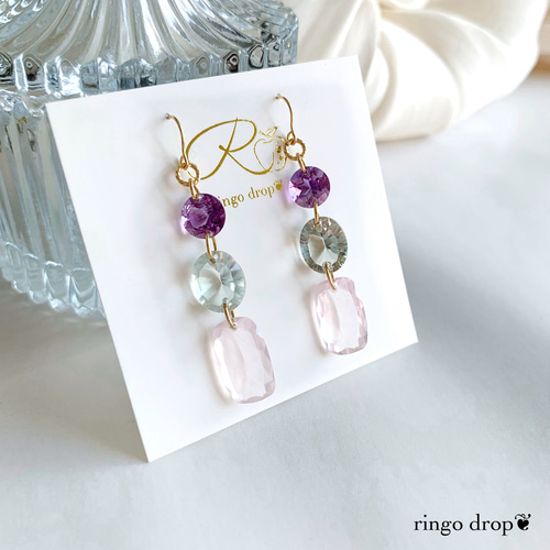 クロムダイオプサイト/アメジスト・アイオライト他16kgpピアス/イヤリング