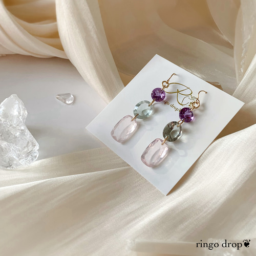 クロムダイオプサイト/アメジスト・アイオライト他16kgpピアス/イヤリング