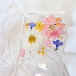 【全機種対応】popカラーの押し花スマホカバー 4枚目の画像