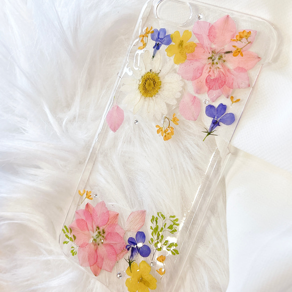 【全機種対応】popカラーの押し花スマホカバー 3枚目の画像