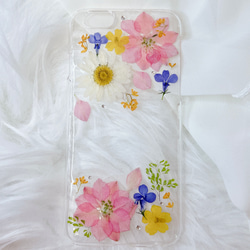 【全機種対応】popカラーの押し花スマホカバー 2枚目の画像