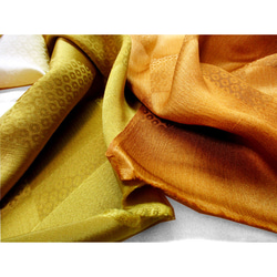 シルクストール&帯揚げ（ボカシ染）（市松模様織り）（金茶色　オレンジ色） 9枚目の画像