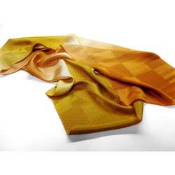 シルクストール&帯揚げ（ボカシ染）（市松模様織り）（金茶色　オレンジ色） 6枚目の画像