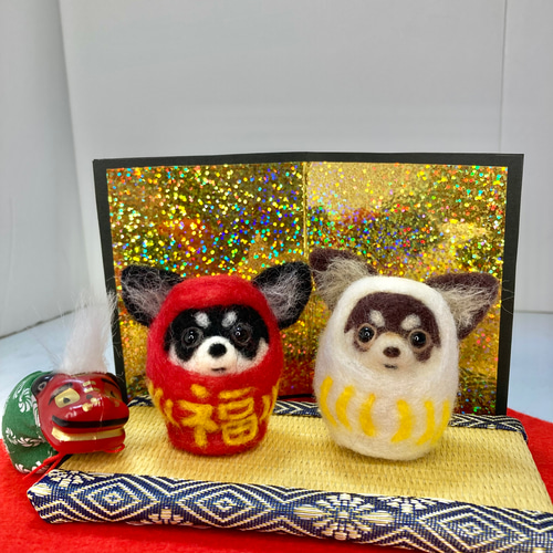 羊毛フェルトチワワ 羊毛フェルト犬 チワワダルマ 羊毛フェルト