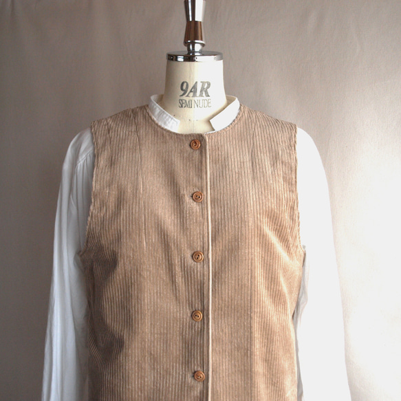 コーデュロイ ベージュ ベスト 45 ベスト 太畝コーデュロイ ベージュ ベスト フラミンゴ洋裁店 通販