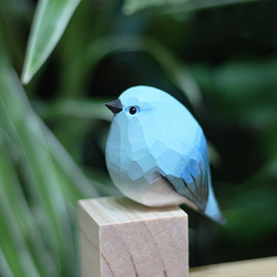 溜り丸い山地の青いウグイス ヤマムジロック、太っちょなキジュウの木彫りの小鳥 手作りの木製の飾り 5枚目の画像