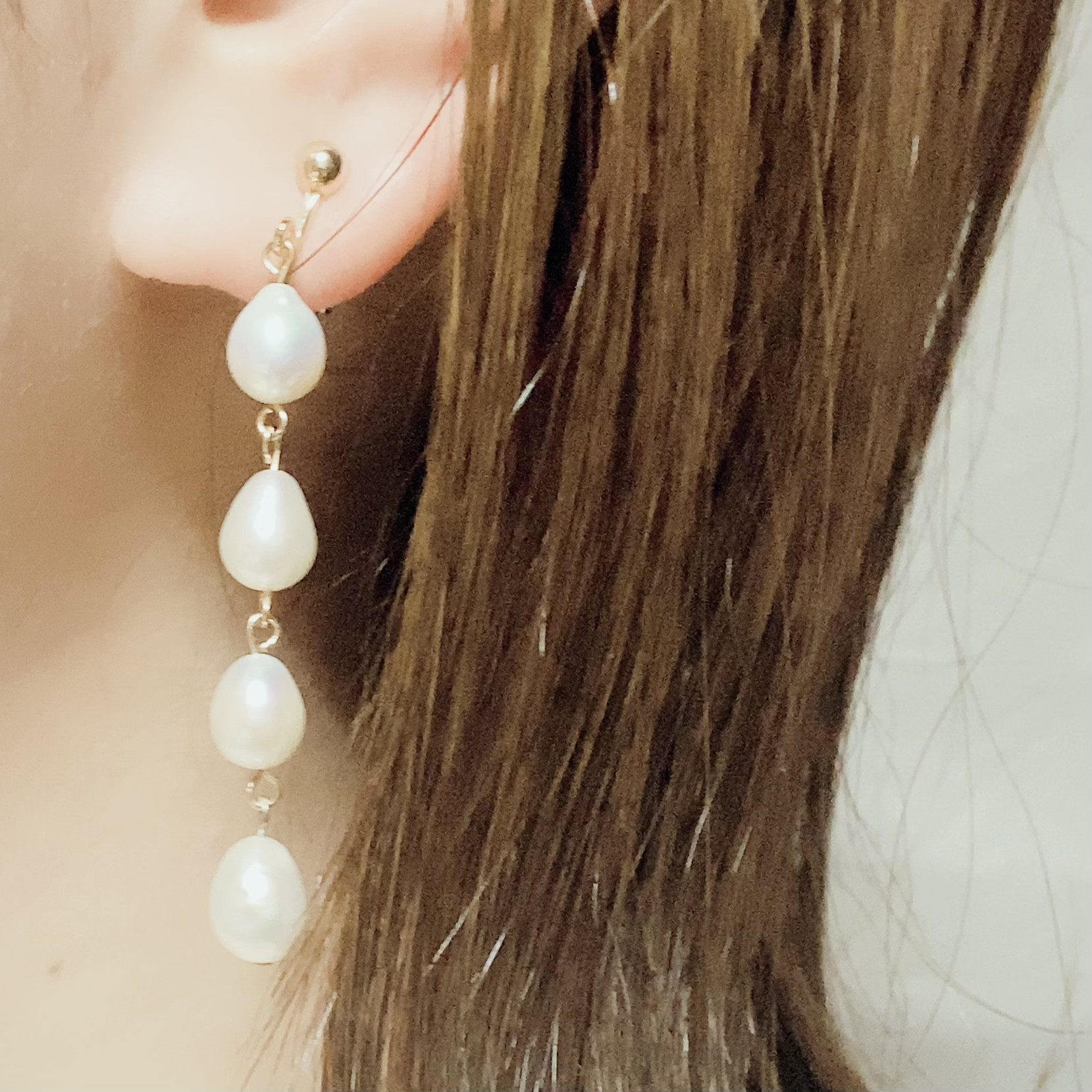 淡水パール ✨4連✨雫型パール✨ゴールド/シルバーピアス