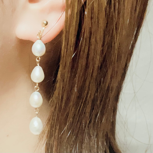 淡水パール ✨4連✨雫型パール✨ゴールド/シルバーピアス