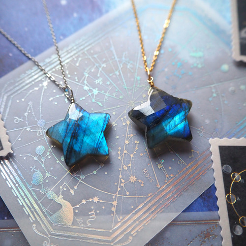 選べる金具】ラブラドライト 星 ペンダント（22mm） ネックレス