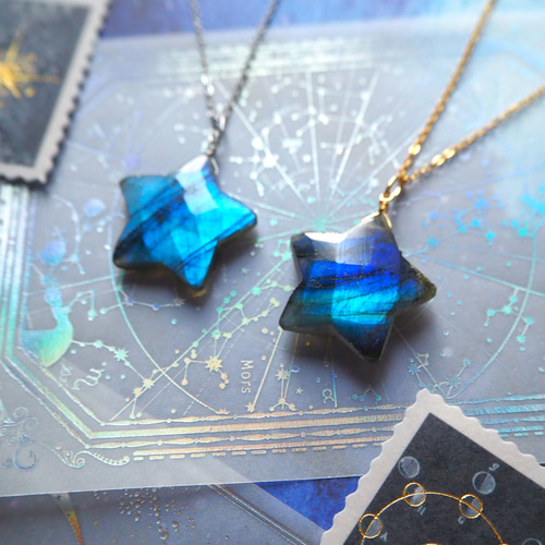 選べる金具】ラブラドライト 星 ペンダント（22mm） ネックレス