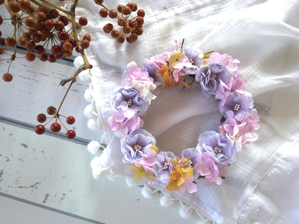 布花作品♡チャーミングな薔薇たち SALE】布花とプリザーブドフラワーのリース『光のかけら