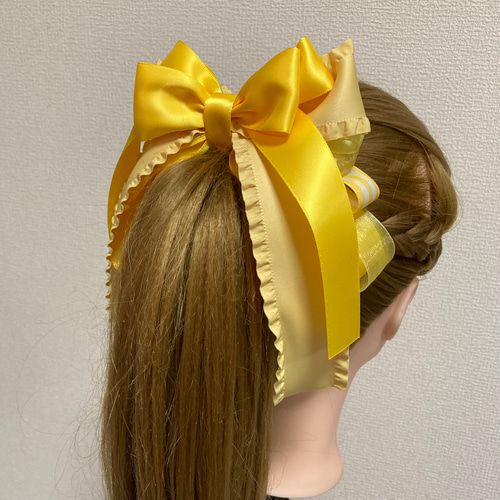 20240103 プリンセスリボンの大きなヘアリボンポニーフック 黄色