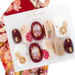 前撮りや振袖に◇大人カラー◇ボルドーとゴールドの古典柄と赤と