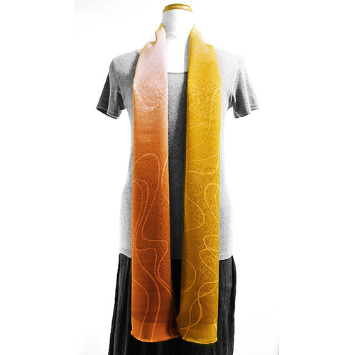 シルクストール&帯揚げ(ボカシ染)(曲線模様)(吹雪模様織り シルクストール&帯揚げ(ボカシ染)(曲線模様)(吹雪模様織り