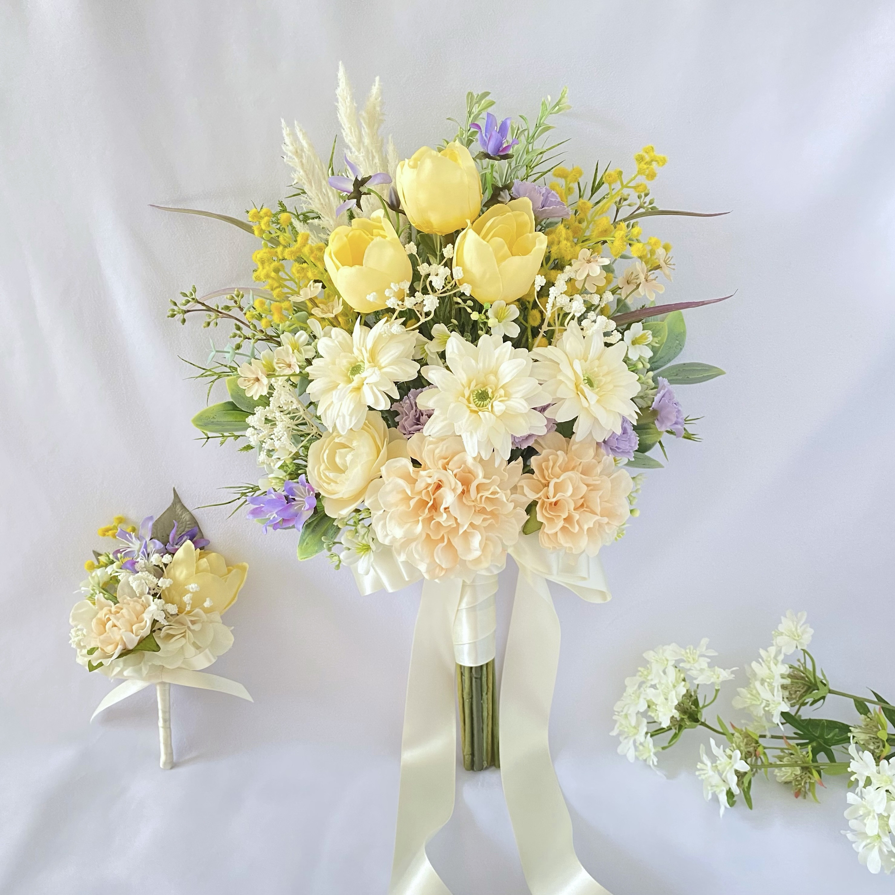 再販　イエロー　ホワイト　ピーチ　チューリップ　ウェディングブーケ　造花　結婚式 楽天市場】ウェディングブーケ ブライダルブーケ オレンジ