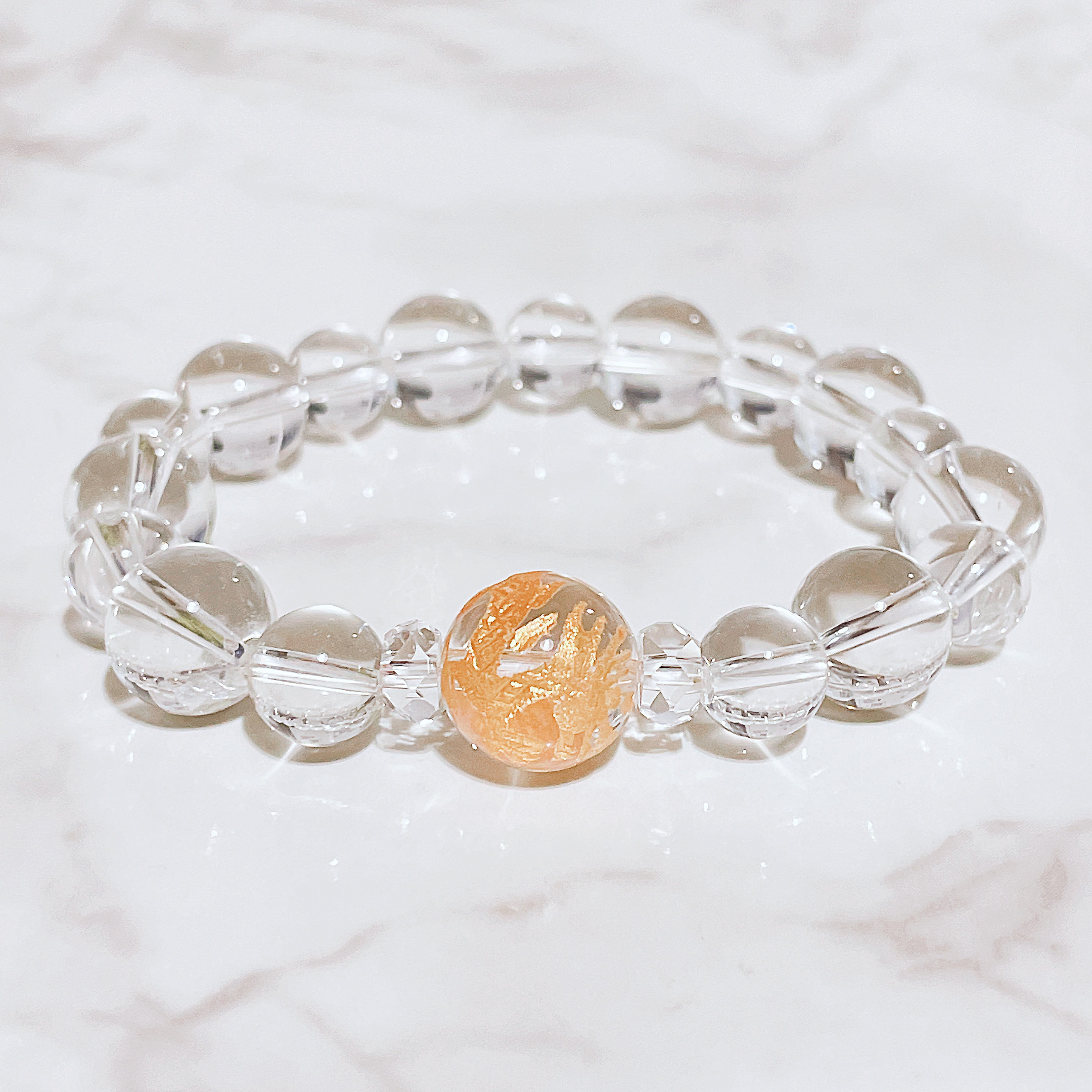 ✦金龍入り◎招福・浄化・悪運を払う・出世・運気上昇などマルチパワー 金龍(12mm) 水晶  ブレスレット No671