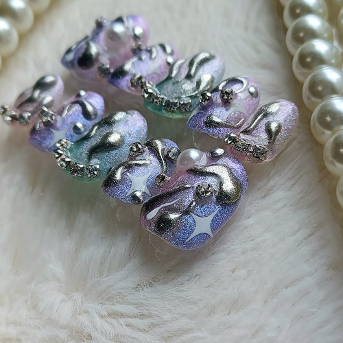 ［04］ネイルチップ ぷっくりネイル ミラーネイル 癖ネイル 個性派 オーダー 85 個性的ネイル/ぷっくりネイル/ワンカラーネイル/奥行きネイル