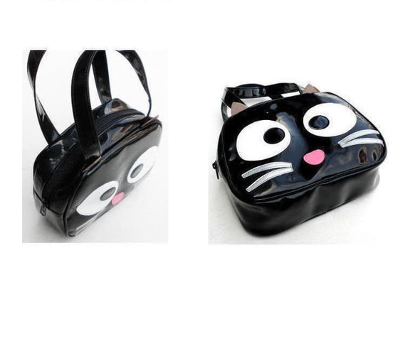 【送料無料】猫顔バッグ 手提げバッグ エナメル|ミニ ボストンバッグ 猫グッ おもしろ ユニーク プレゼント 3枚目の画像