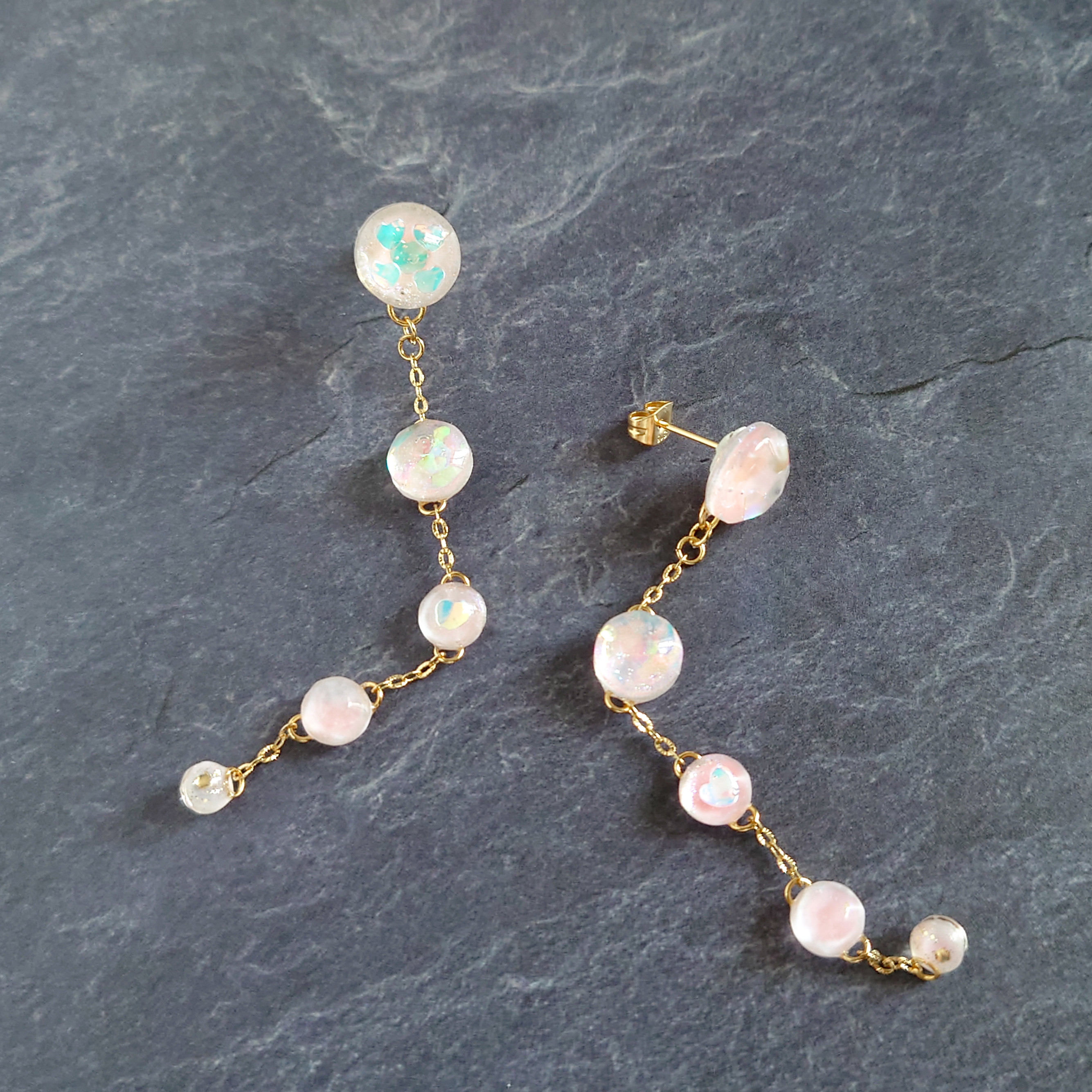 ふんわりチーク　ハートピンク　ロングピアス　ロング　ピアス