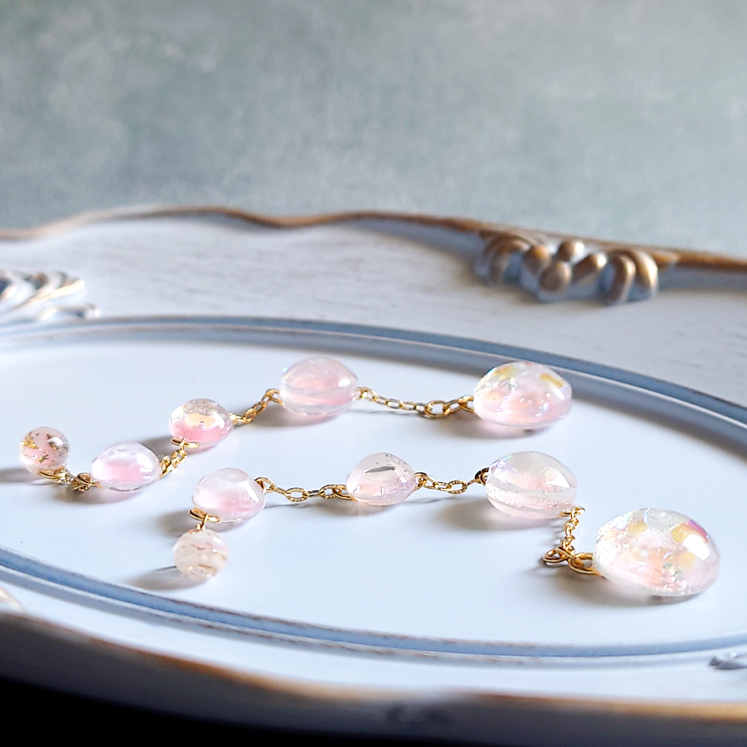 ふんわりチーク　ハートピンク　ロングピアス　ロング　ピアス