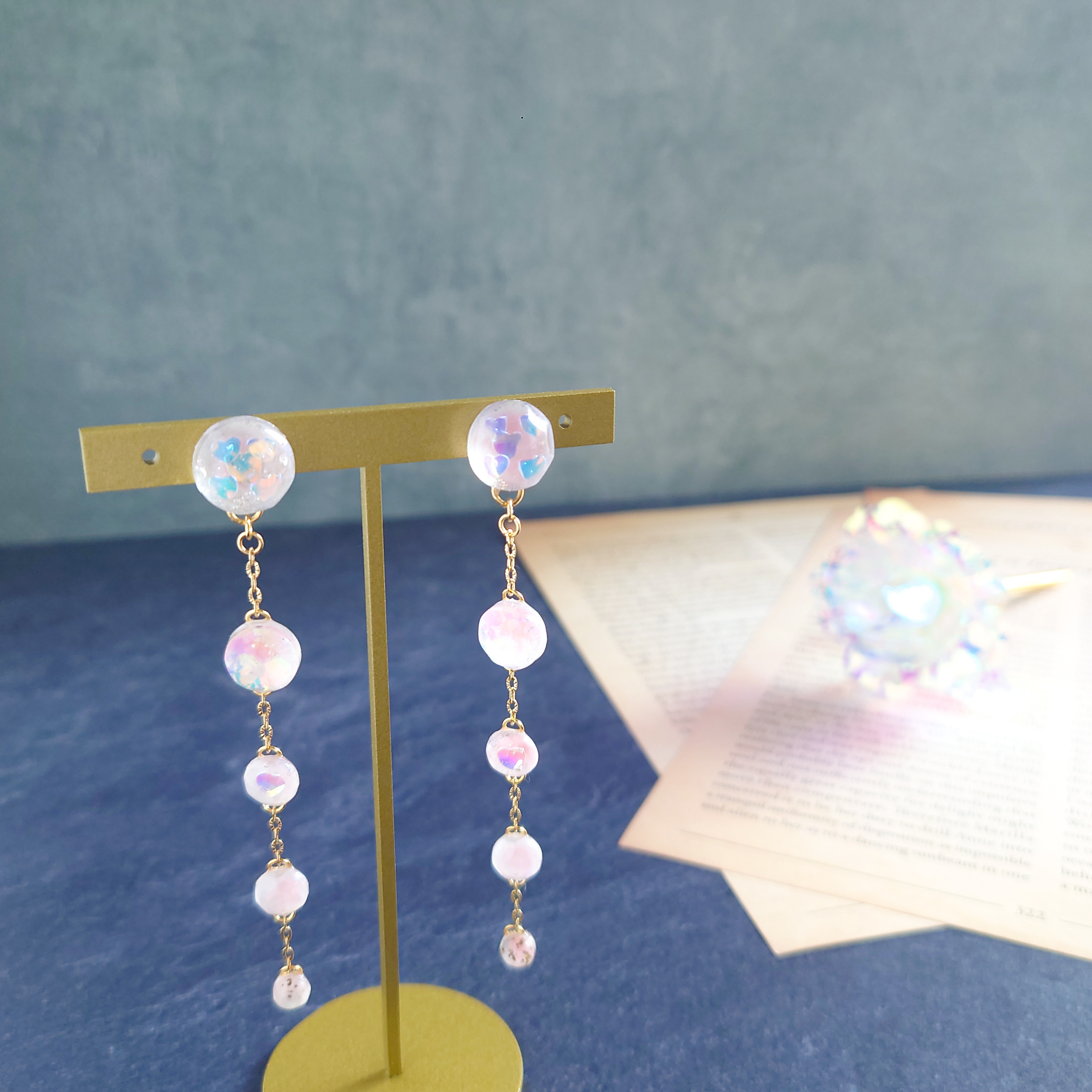 ふんわりチーク　ハートピンク　ロングピアス　ロング　ピアス