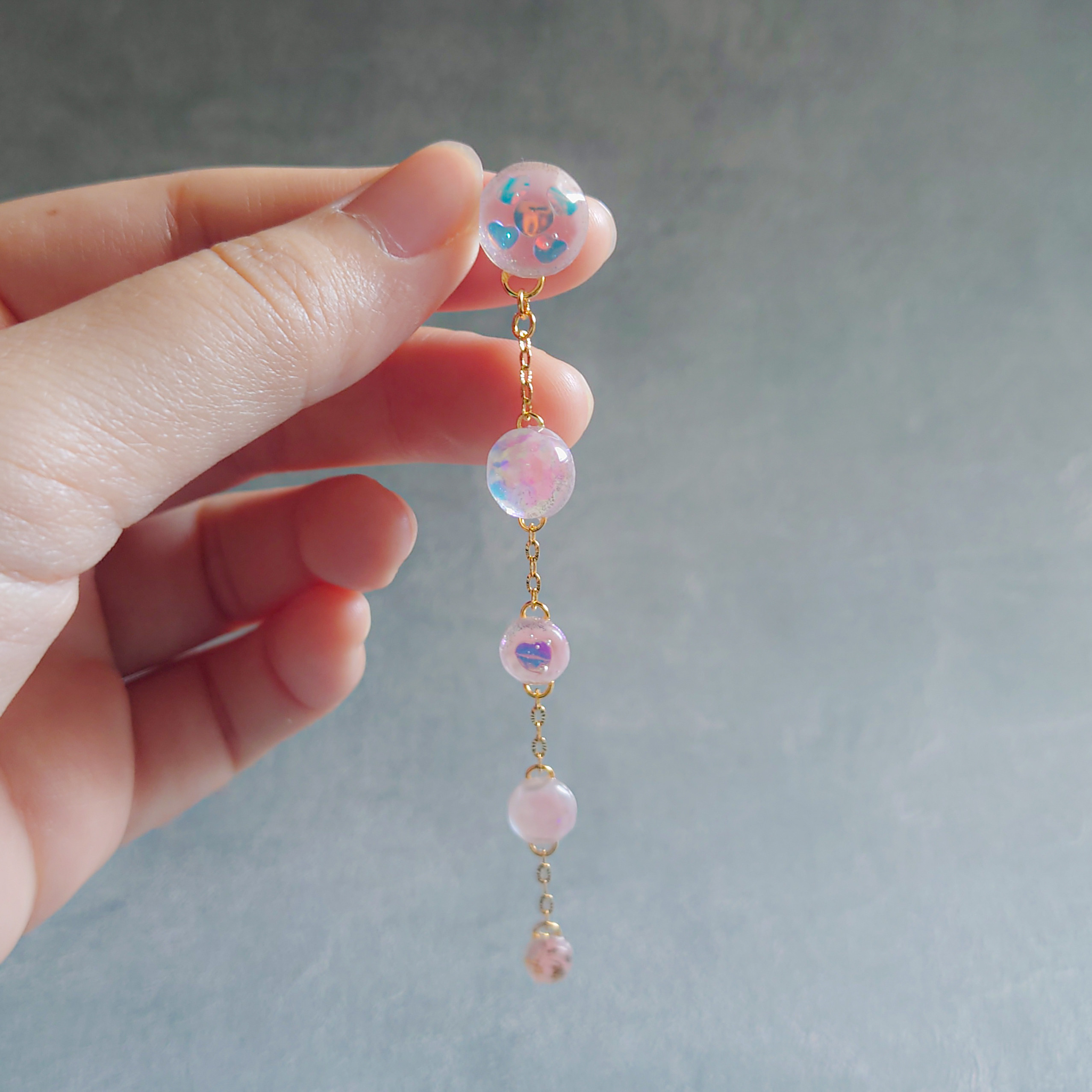 ふんわりチーク　ハートピンク　ロングピアス　ロング　ピアス