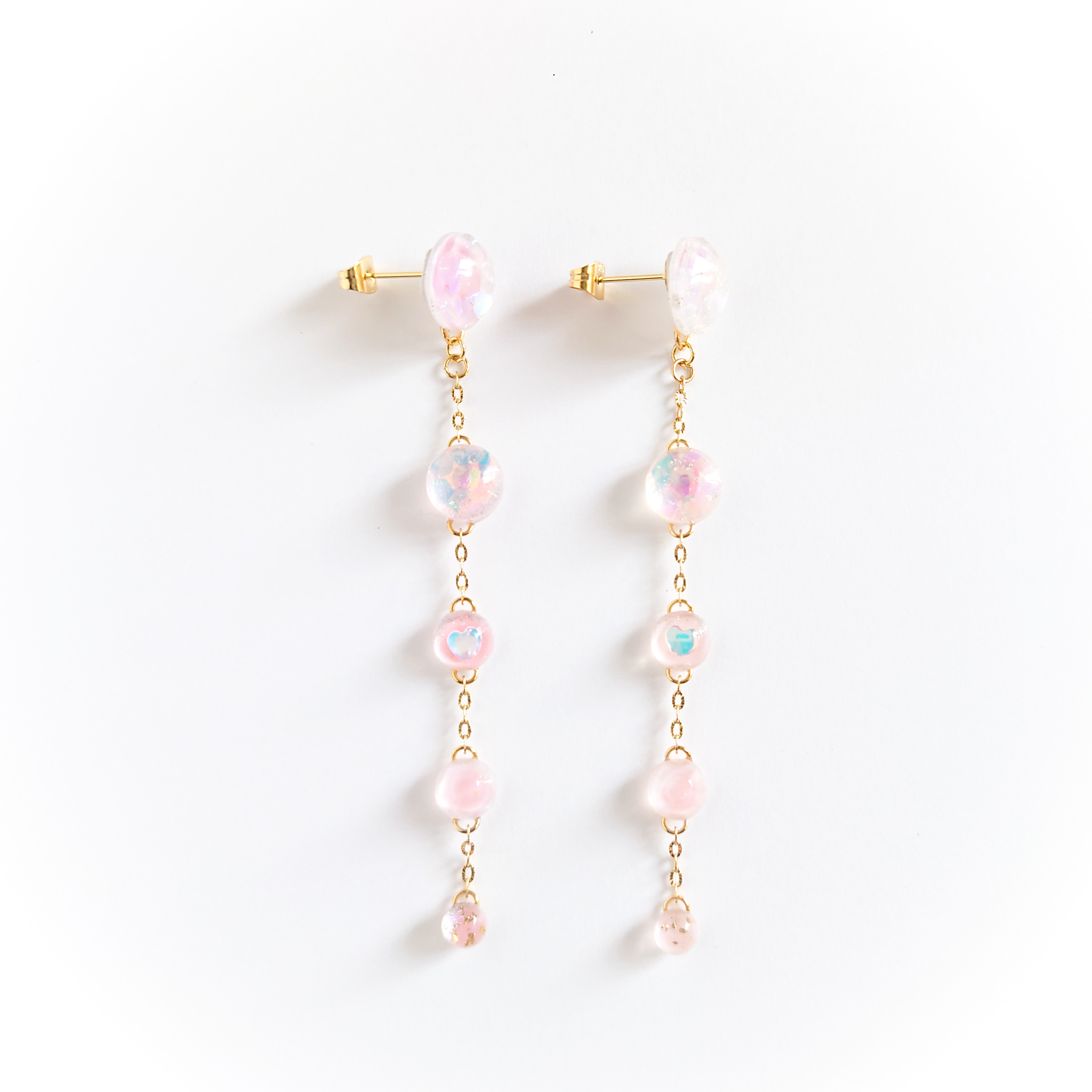 ふんわりチーク　ハートピンク　ロングピアス　ロング　ピアス