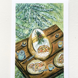 シュトーレンのポストカード，シュトーレンの絵，冬のポスト，冬の食卓，クリスマスポストカード 1枚目の画像